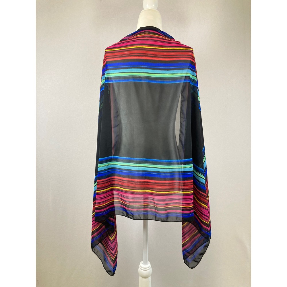 Artistic Multi Color Striped Sheer Chiffon Scarf Womens OS Black Pink Geometric‎